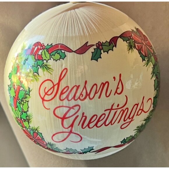 All American Dachshund Seasons Greetings Glass Satin Christmas Ornament Cream VT - Picture 3 of 6